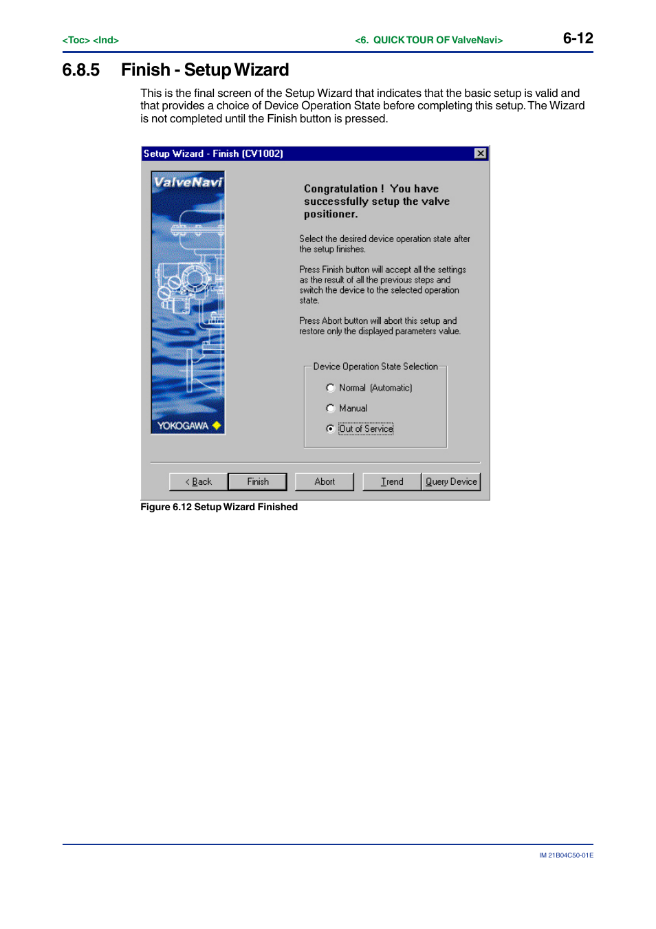 5 finish - setup wizard, Finish - setup wizard -12 | Yokogawa YVP20S User Manual | Page 53 / 177