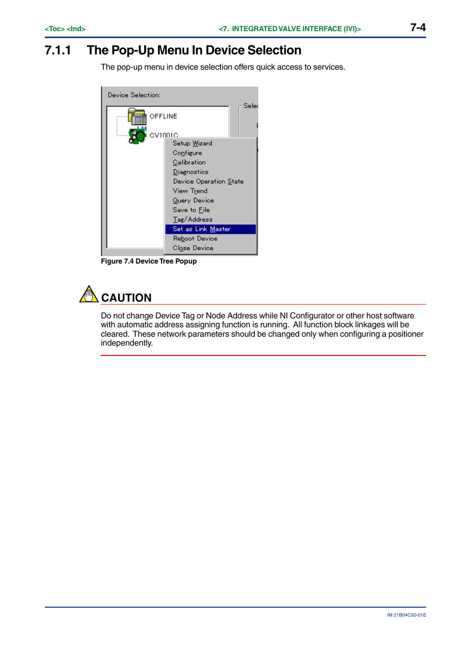 1 the pop-up menu in device selection, The pop-up menu in device selection -4, Caution | Yokogawa YVP20S User Manual | Page 65 / 177