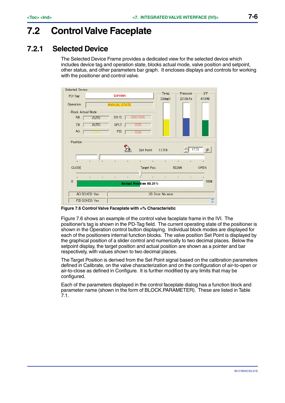 2 control valve faceplate, 1 selected device, Control valve faceplate -6 | Selected device -6 | Yokogawa YVP20S User Manual | Page 67 / 177