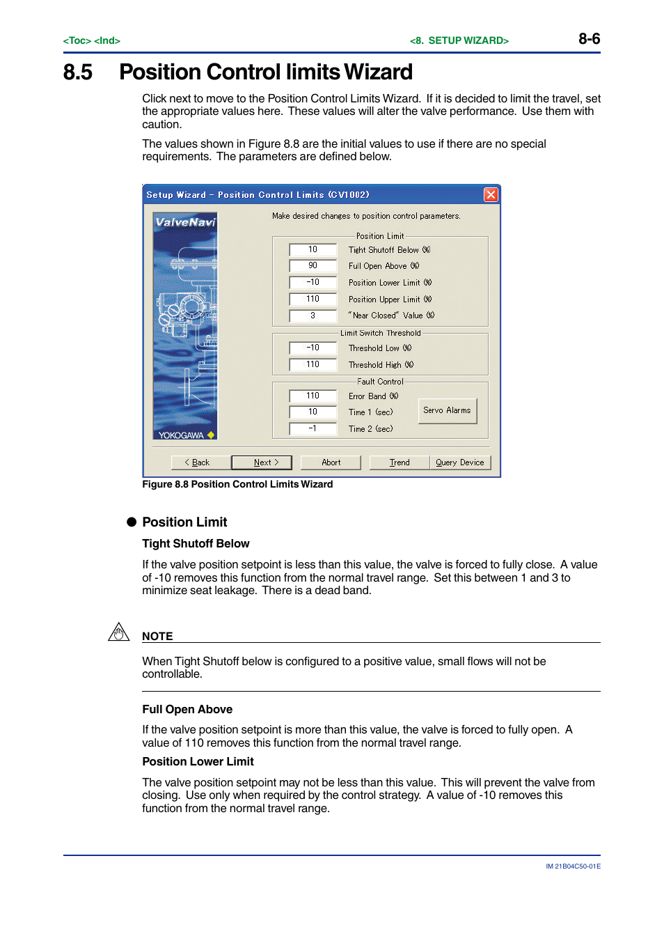 5 position control limits wizard, Position control limits wizard -6 | Yokogawa YVP20S User Manual | Page 75 / 177