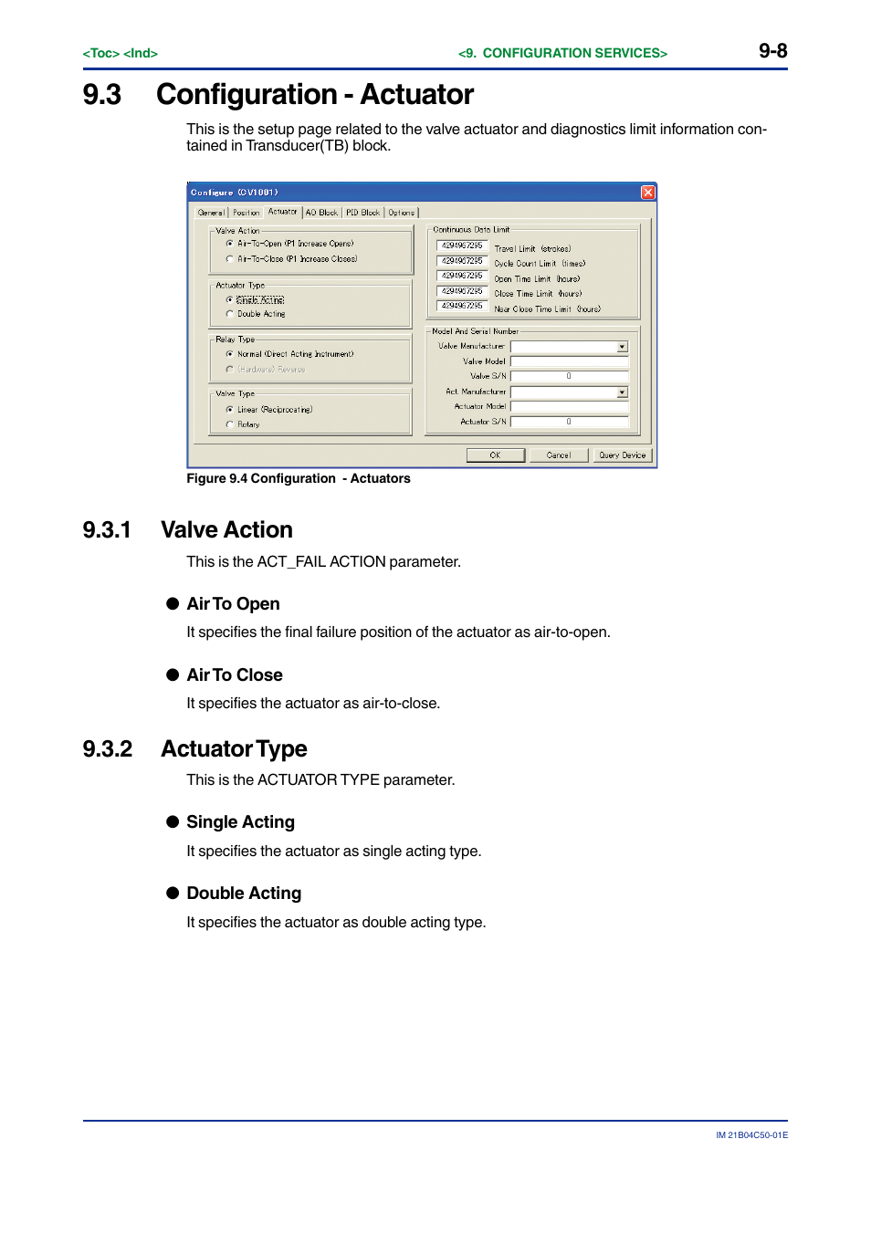 3 configuration - actuator, 1 valve action, 2 actuator type | Configuration - actuator -8, Valve action -8, Actuator type -8 | Yokogawa YVP20S User Manual | Page 85 / 177