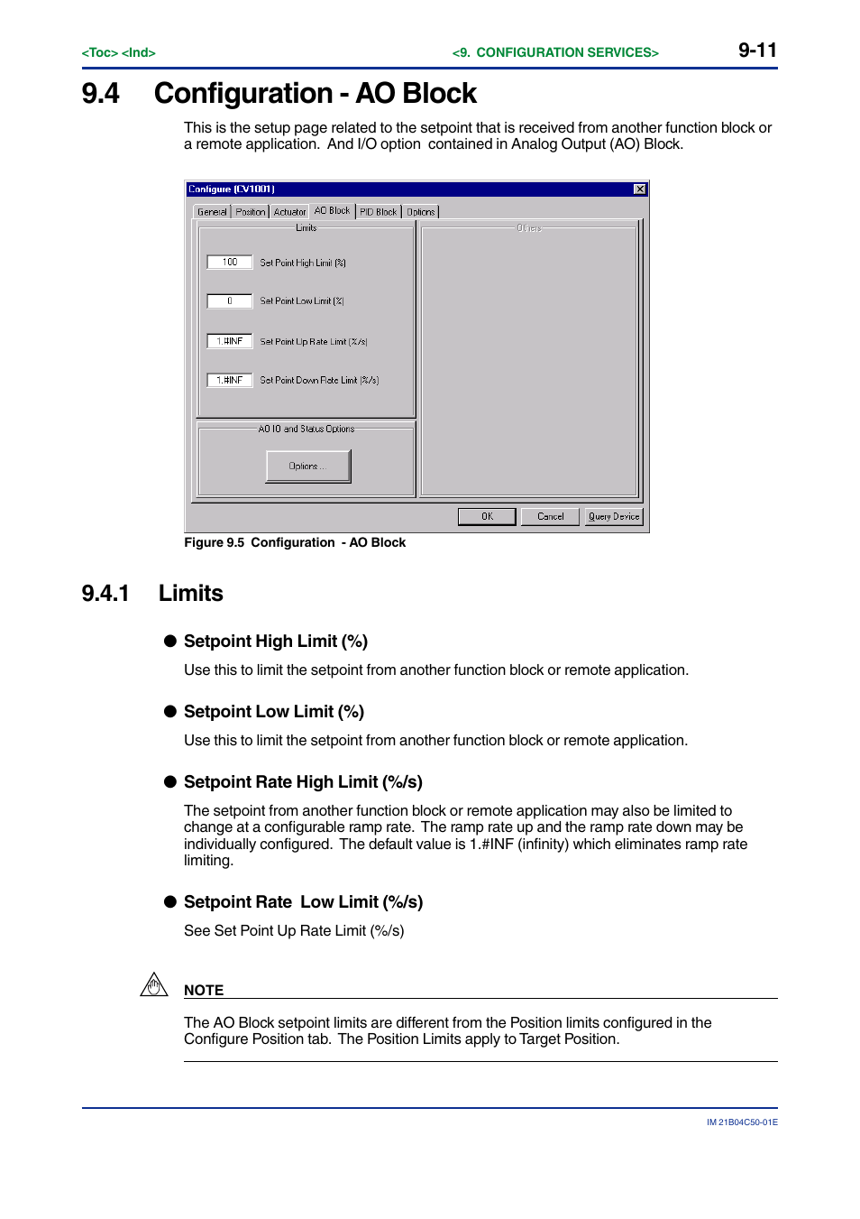 4 configuration - ao block, 1 limits, Configuration - ao block -11 | Limits -11 | Yokogawa YVP20S User Manual | Page 88 / 177