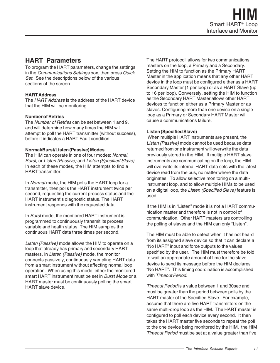 Hart parameters | Yokogawa HIMHART User Manual | Page 11 / 27