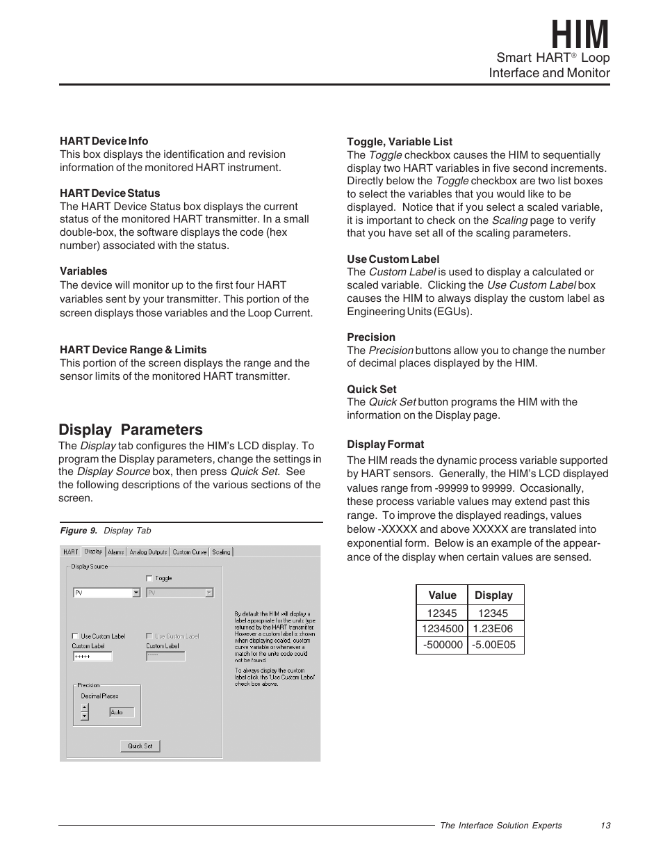 Display parameters | Yokogawa HIMHART User Manual | Page 13 / 27