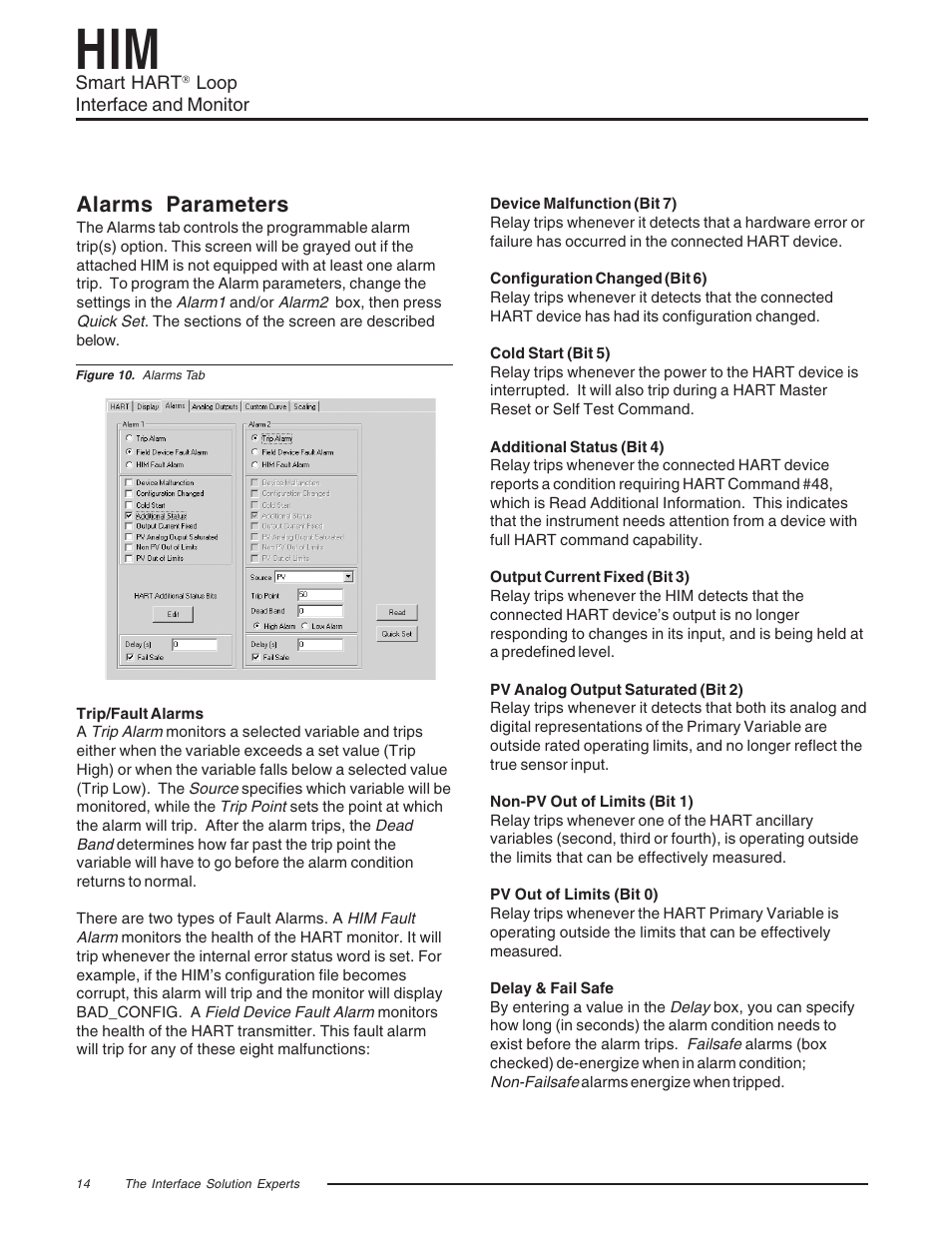Alarms parameters | Yokogawa HIMHART User Manual | Page 14 / 27