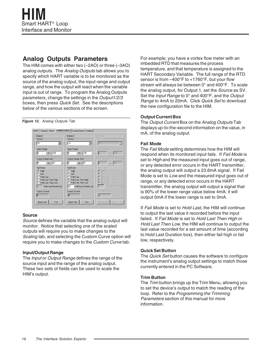 Analog outputs parameters | Yokogawa HIMHART User Manual | Page 16 / 27