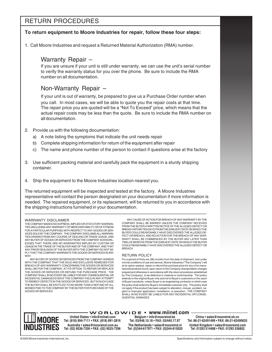 Return procedures and warranty information, Contact us, Warranty repair | Non-warranty repair, Return procedures | Yokogawa HIMHART User Manual | Page 27 / 27