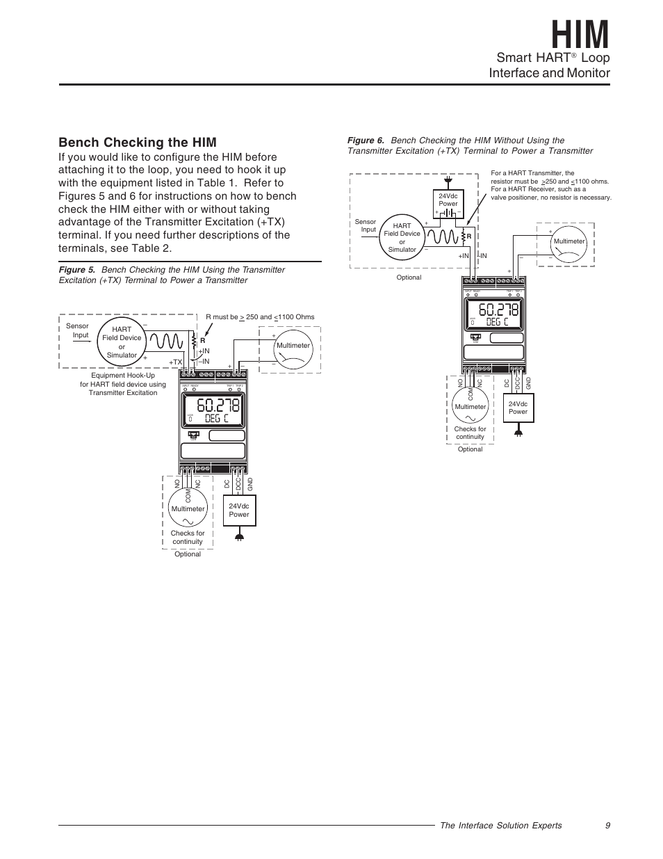 Bench checking the him, Smart hart, Loop interface and monitor | Yokogawa HIMHART User Manual | Page 9 / 27