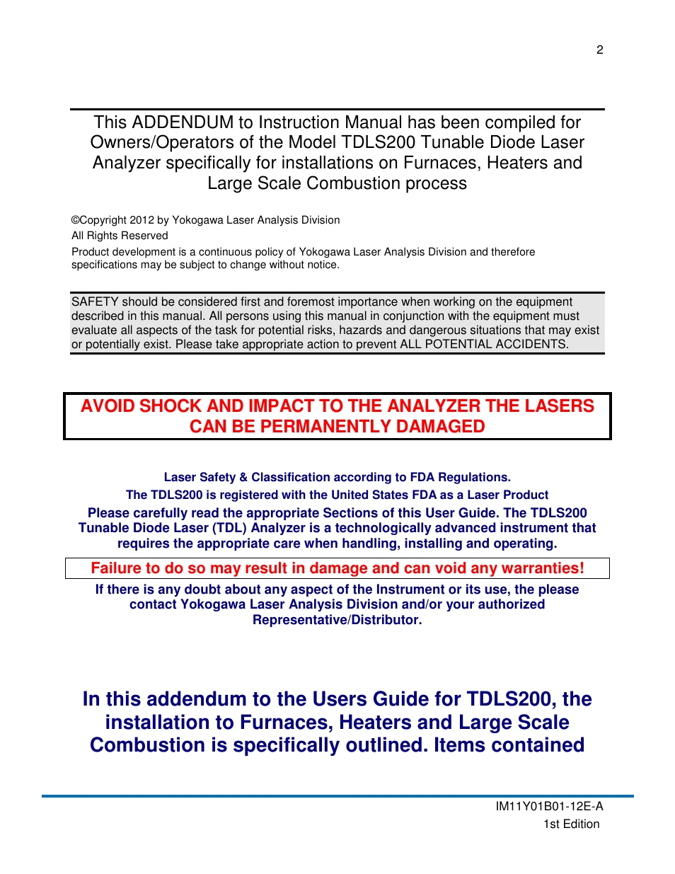 Yokogawa In-Situ Gas Analyzer TDLS200 User Manual | Page 2 / 39