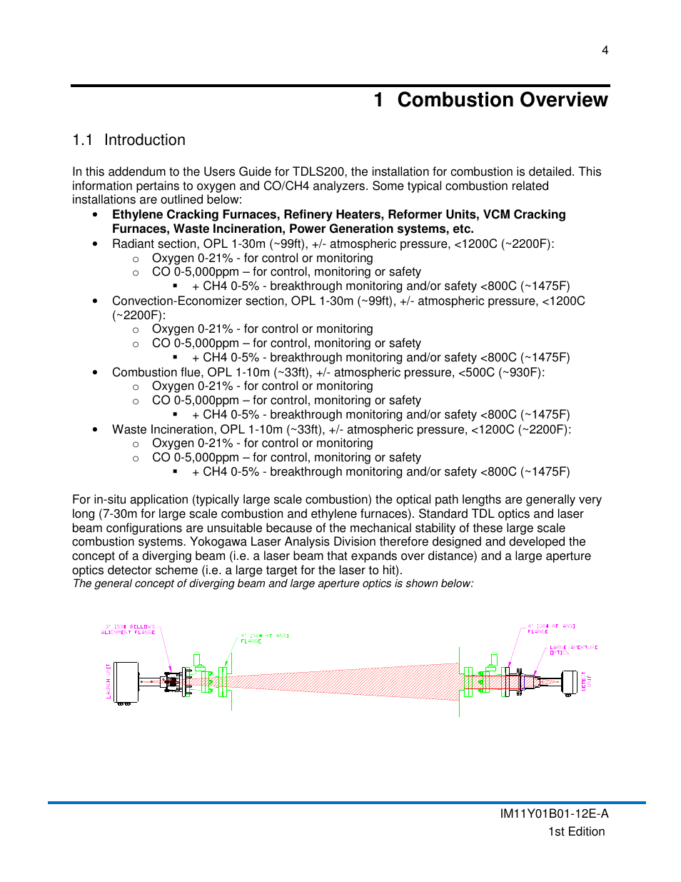1 combustion overview, 1 introduction | Yokogawa In-Situ Gas Analyzer TDLS200 User Manual | Page 4 / 39