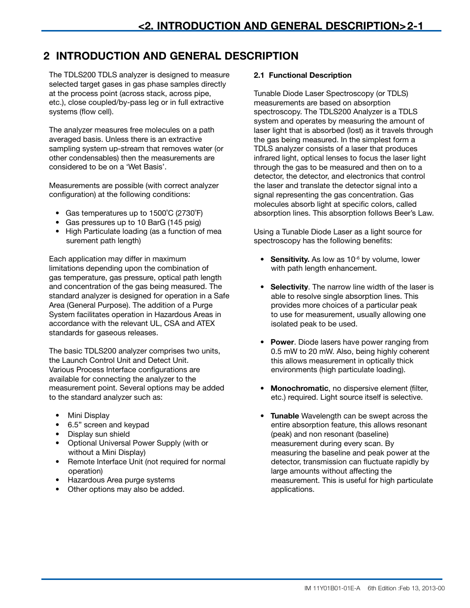 Introduction and general description> 2-3 2-1, 2 introduction and general description | Yokogawa In-Situ Gas Analyzer TDLS200 User Manual | Page 11 / 144