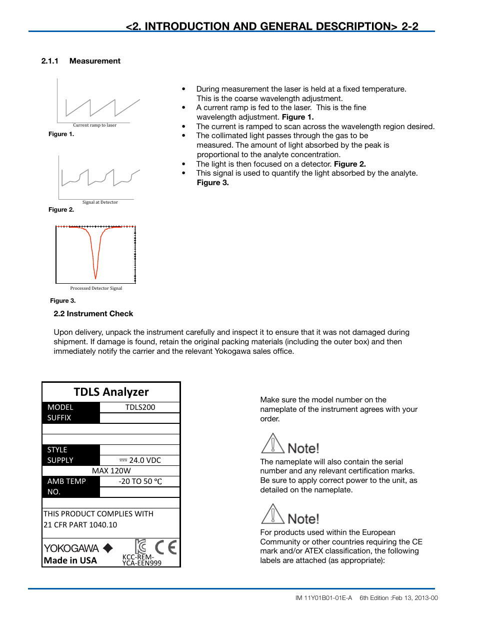 Tdls analyzer, Introduction and general description> 2-2, Made in usa | Yokogawa In-Situ Gas Analyzer TDLS200 User Manual | Page 12 / 144