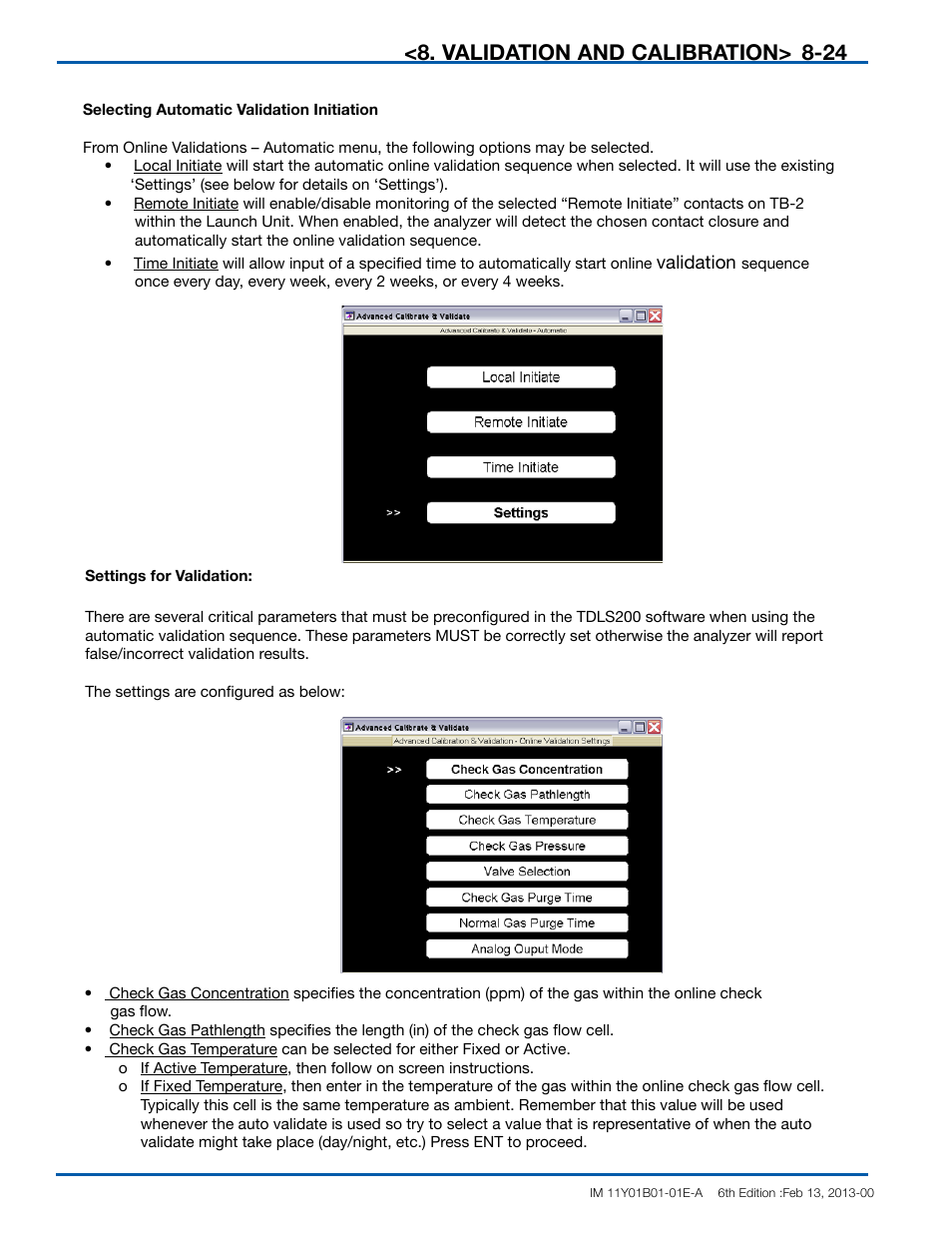 Validation and calibration | Yokogawa In-Situ Gas Analyzer TDLS200 User Manual | Page 124 / 144