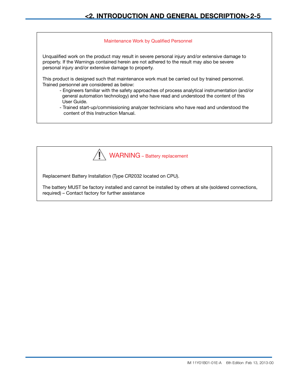Introduction and general description> 2-4 2-5, Warning | Yokogawa In-Situ Gas Analyzer TDLS200 User Manual | Page 15 / 144