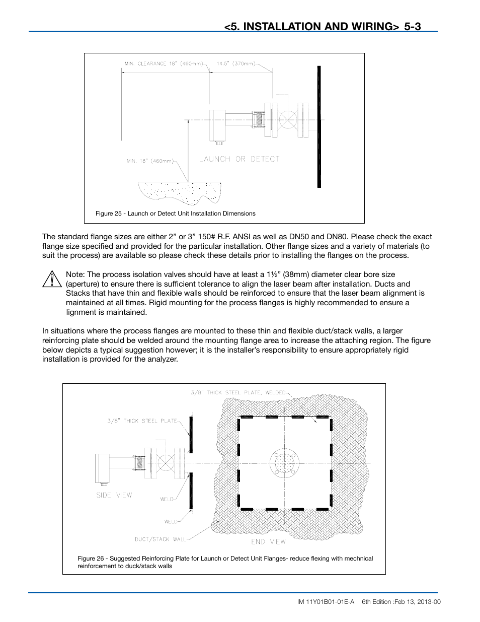 Installation and wiring> 5-3, 3 process flange welding alignment and line-up, Danger | Warning, Caution | Yokogawa In-Situ Gas Analyzer TDLS200 User Manual | Page 36 / 144