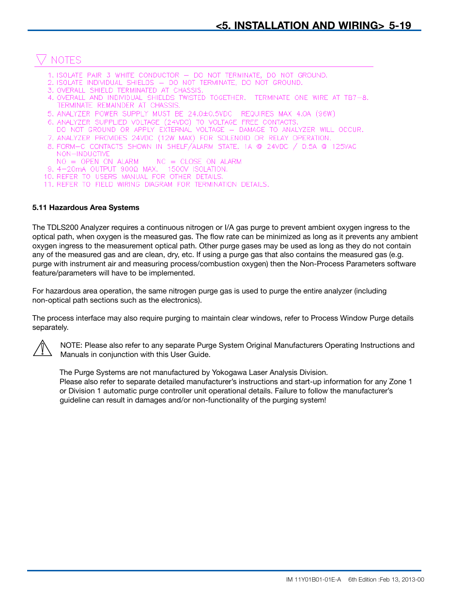 Installation and wiring> 5-19, Danger, Warning | Caution | Yokogawa In-Situ Gas Analyzer TDLS200 User Manual | Page 52 / 144