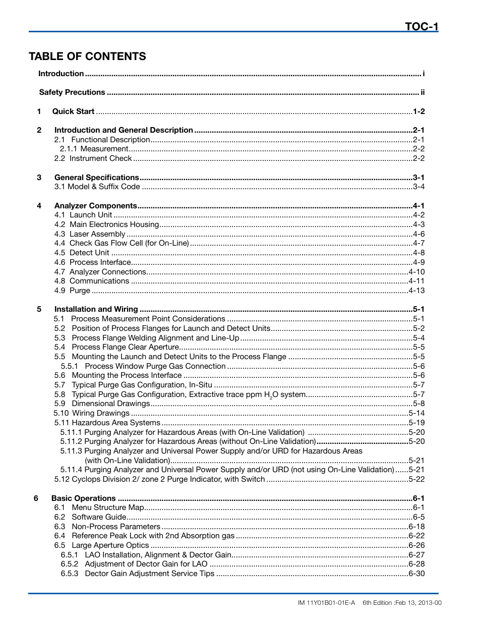 Table of contents toc-1 | Yokogawa In-Situ Gas Analyzer TDLS200 User Manual | Page 6 / 144