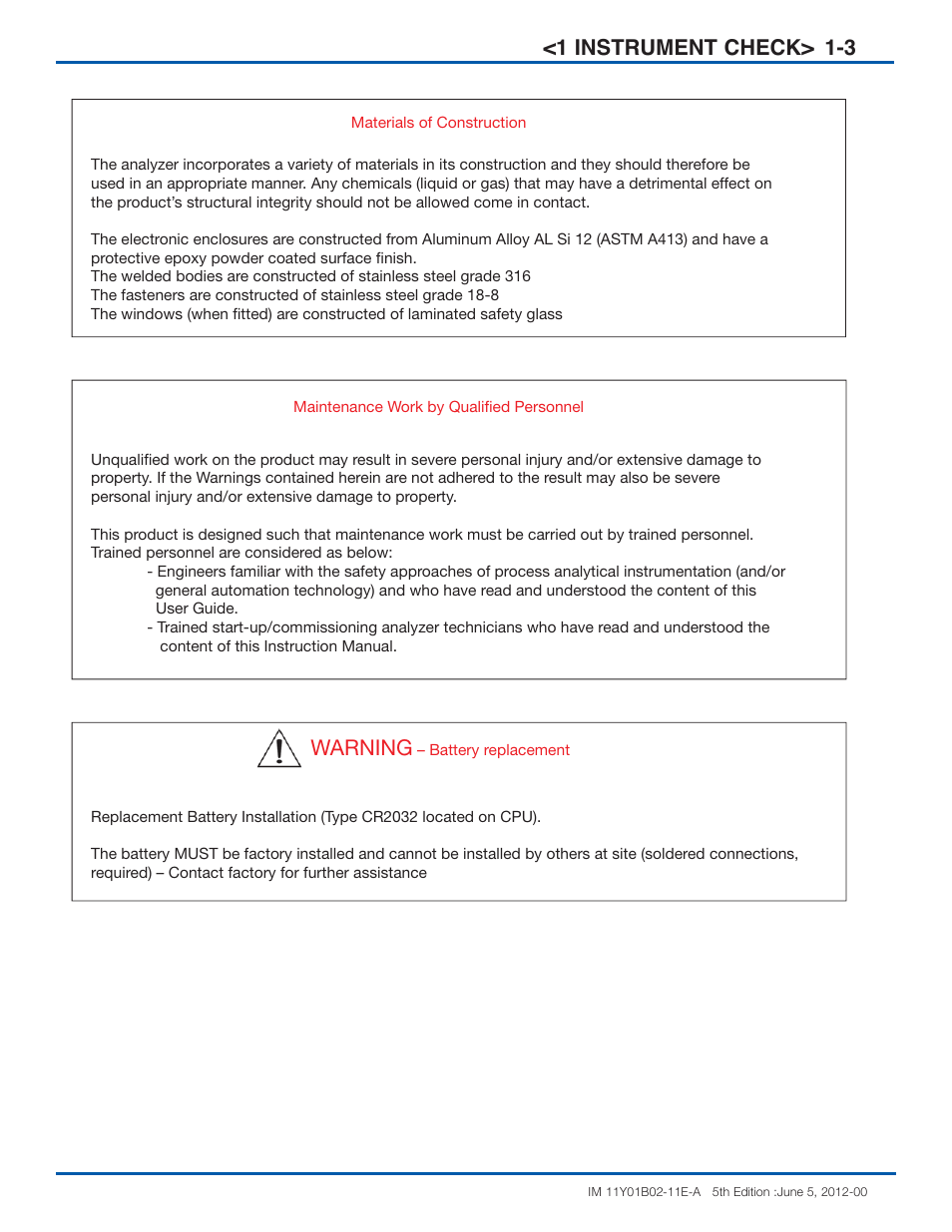 3 <1 instrument check, Warning | Yokogawa In-Situ Gas Analyzer TDLS200 User Manual | Page 10 / 40
