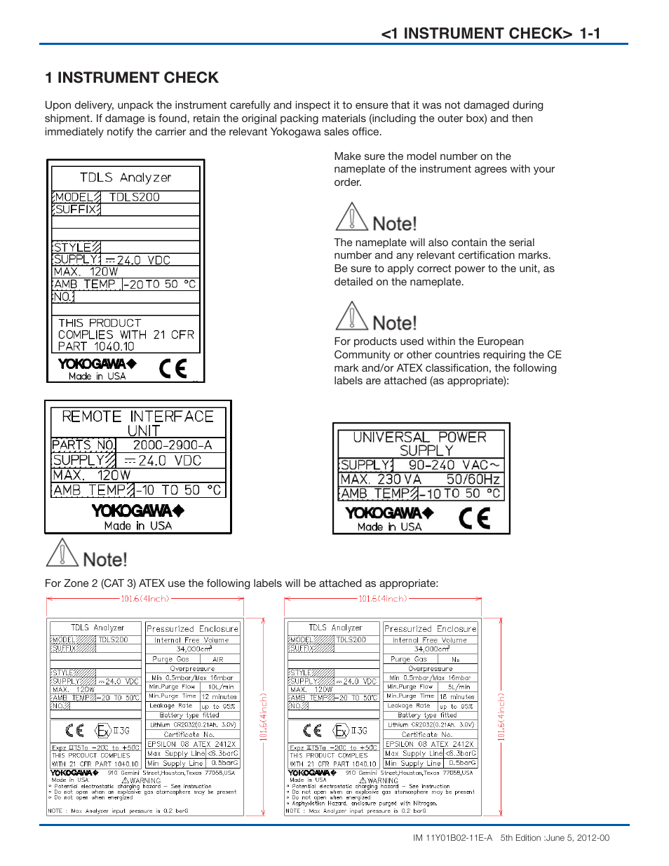 1 <1 instrument check, 1 instrument check | Yokogawa In-Situ Gas Analyzer TDLS200 User Manual | Page 8 / 40