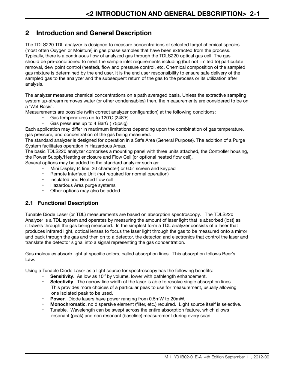 2 introduction and general description> 2-1, 2 introduction and general description | Yokogawa Extractive Oxygen Gas Analyzer TDLS220 User Manual | Page 11 / 84