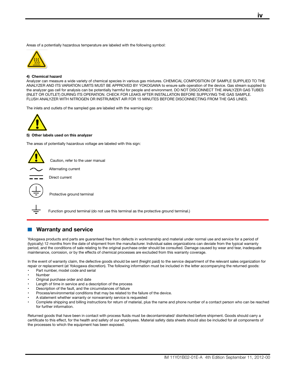 Warranty and service | Yokogawa Extractive Oxygen Gas Analyzer TDLS220 User Manual | Page 5 / 84