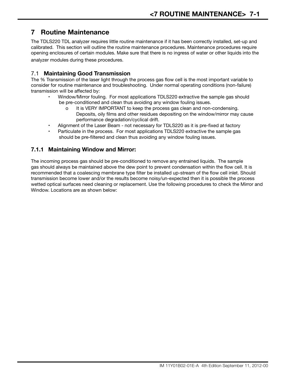 7 routine maintenance> 7-1, 7 routine maintenance | Yokogawa Extractive Oxygen Gas Analyzer TDLS220 User Manual | Page 54 / 84