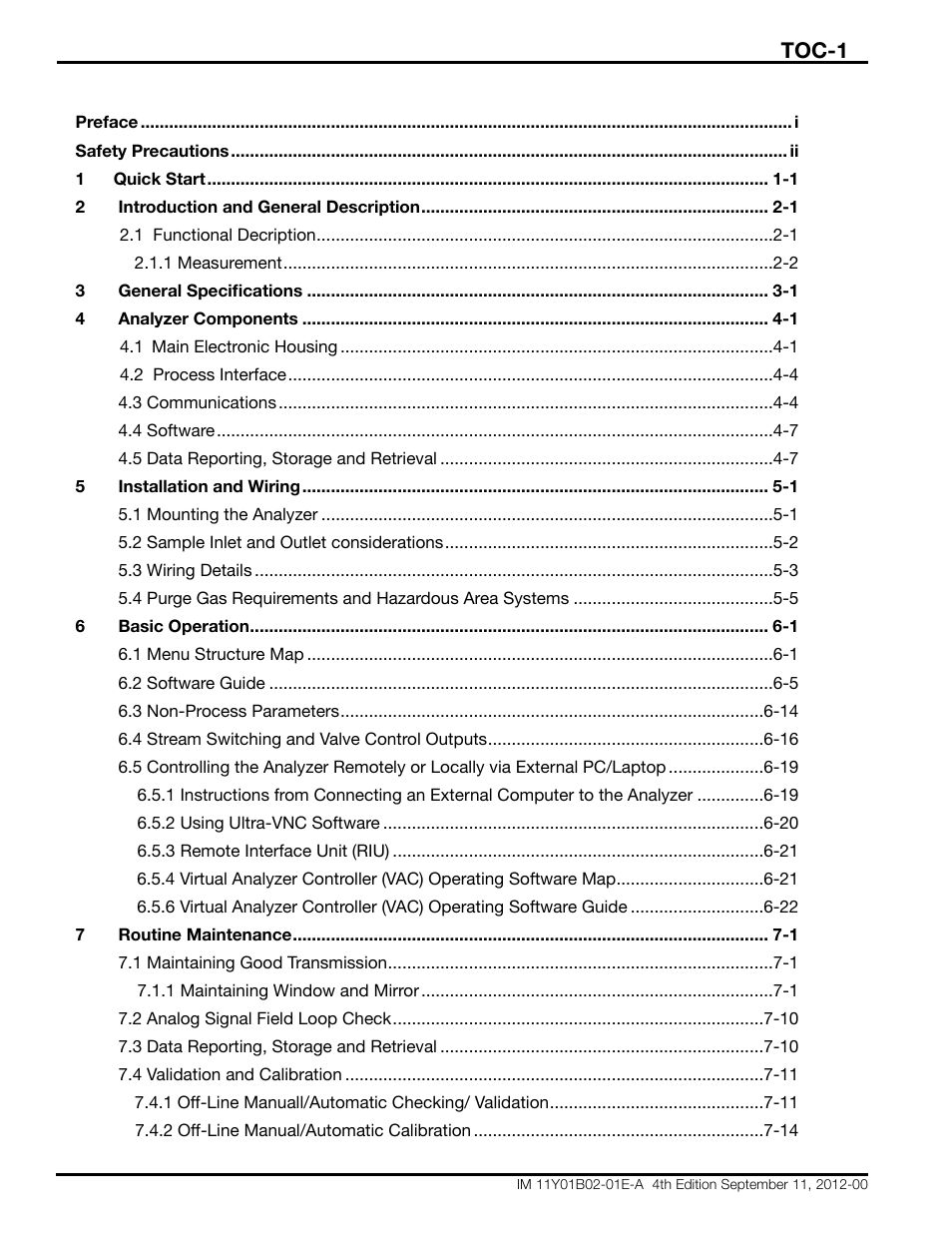 Toc-1 | Yokogawa Extractive Oxygen Gas Analyzer TDLS220 User Manual | Page 6 / 84