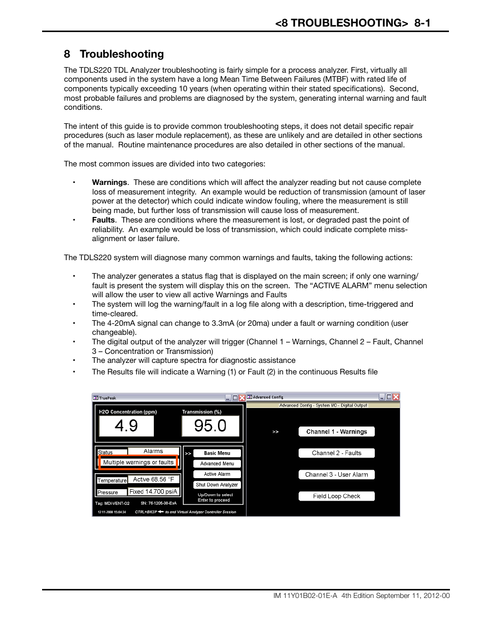 8 troubleshooting> 8-1, 8 troubleshooting | Yokogawa Extractive Oxygen Gas Analyzer TDLS220 User Manual | Page 69 / 84