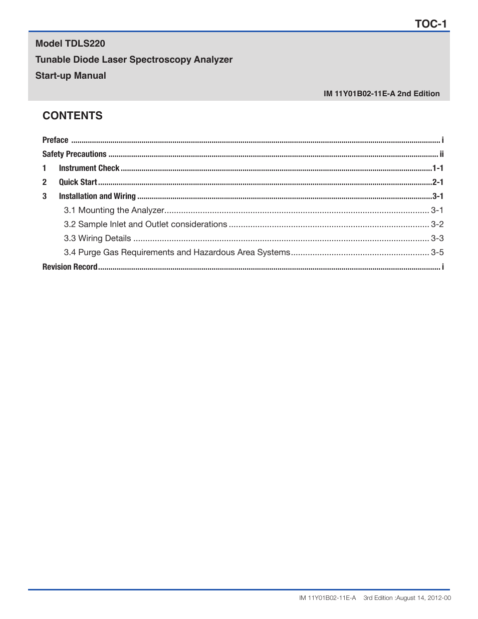 Toc-1 contents | Yokogawa Extractive Oxygen Gas Analyzer TDLS220 User Manual | Page 6 / 20