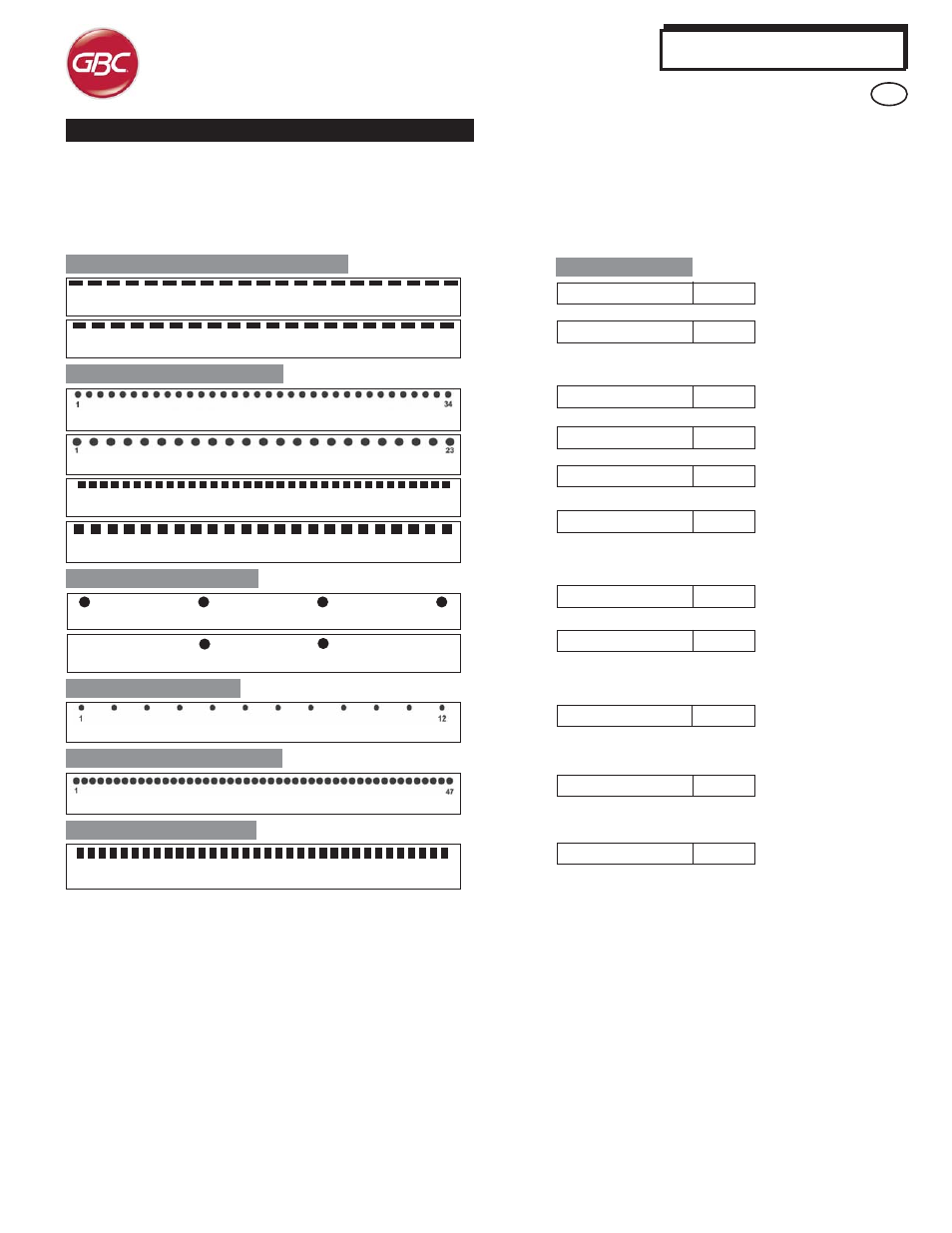 Advancedpunch, Padrões de perfuração | GBC AdvancedPunch User Manual | Page 42 / 50