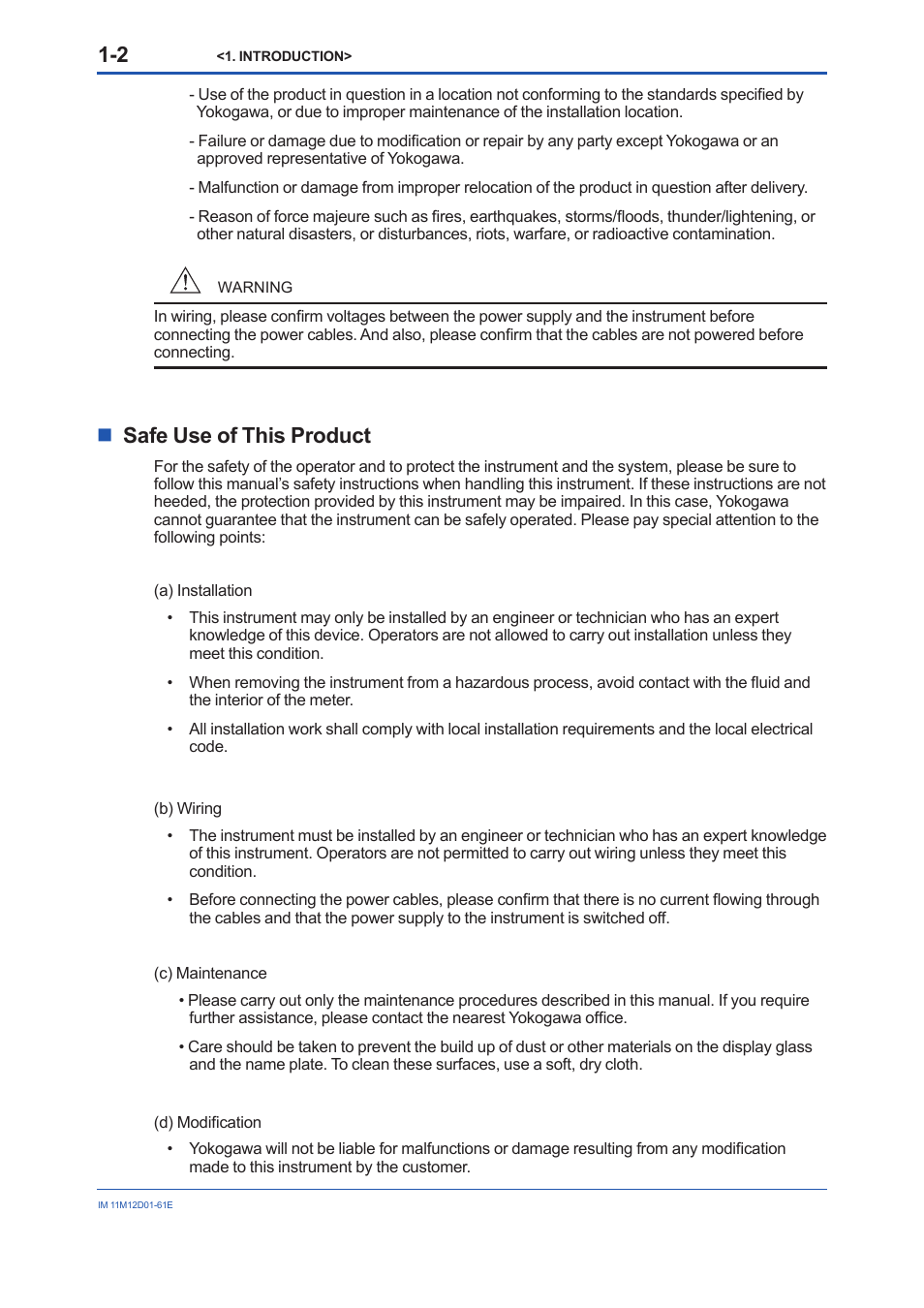 Safe use of this product, Safe use of this product -2, Nsafe use of this product | Yokogawa Multi Channel Oxygen Analyzer System ZR22/AV550G User Manual | Page 7 / 103