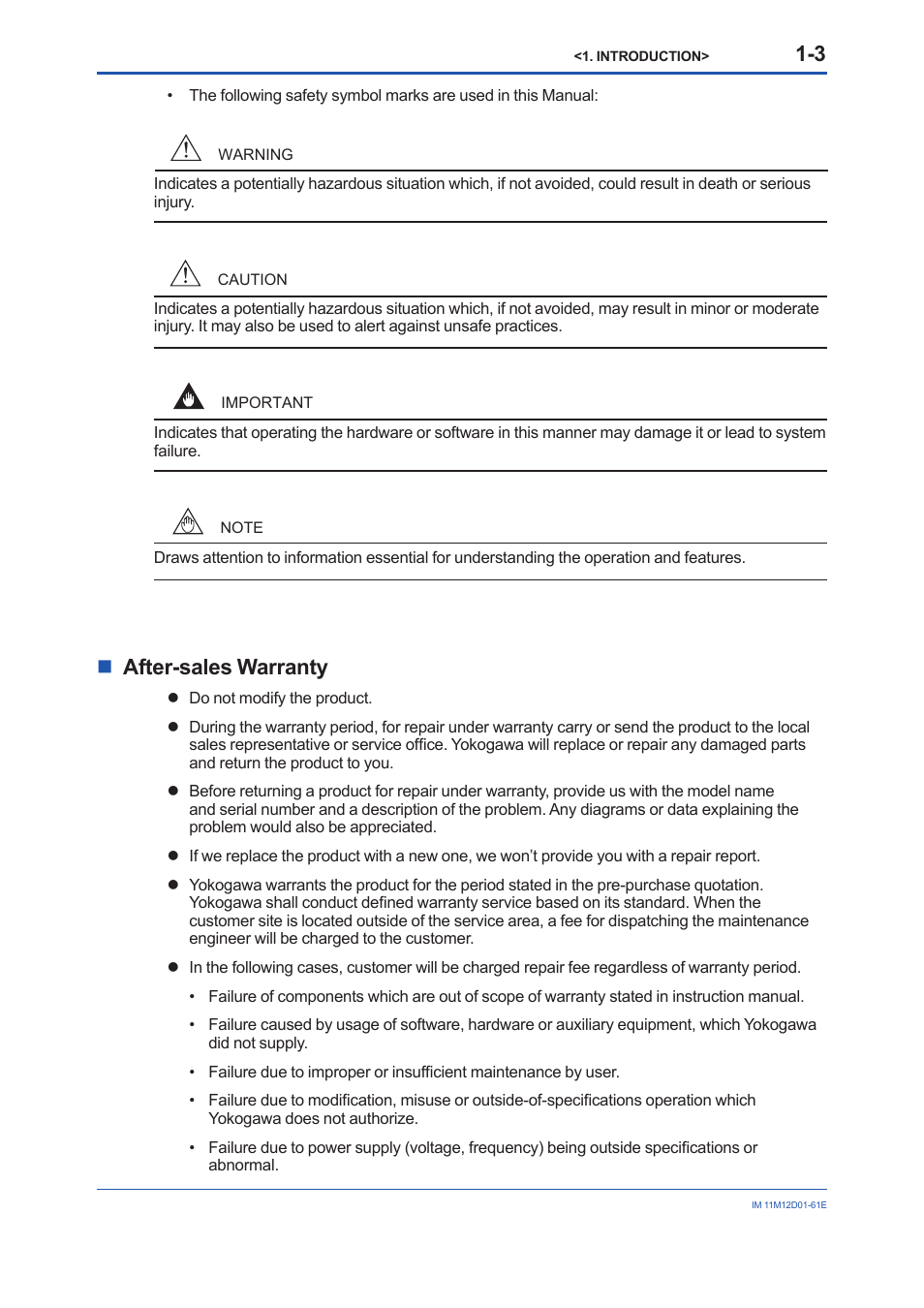 After-sales warranty, After-sales warranty -3, Nafter-sales warranty | Yokogawa Multi Channel Oxygen Analyzer System ZR22/AV550G User Manual | Page 8 / 103