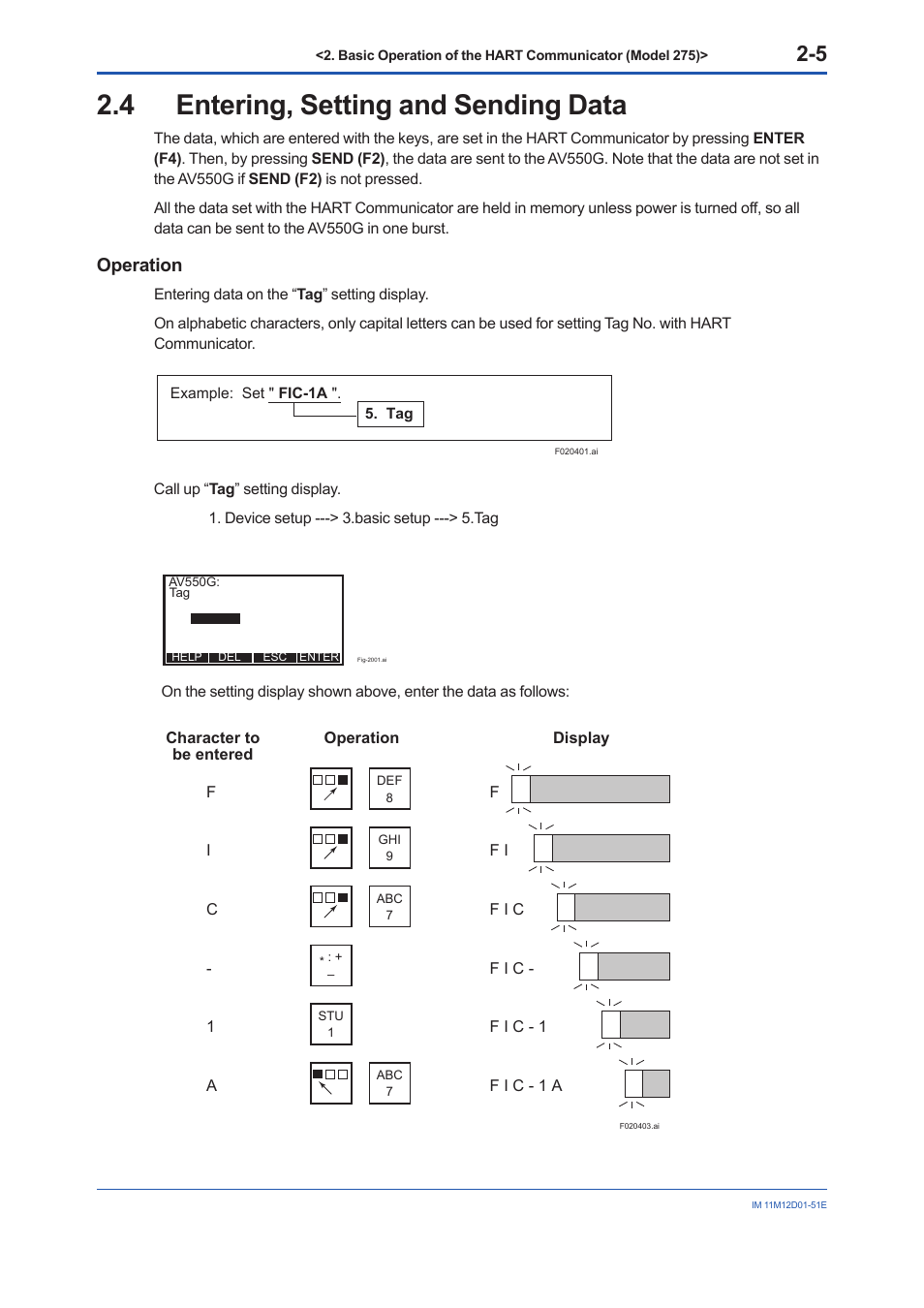 4 entering, setting and sending data, Entering, setting and sending data, Operation | Yokogawa Multi Channel Oxygen Analyzer System ZR22/AV550G User Manual | Page 12 / 37