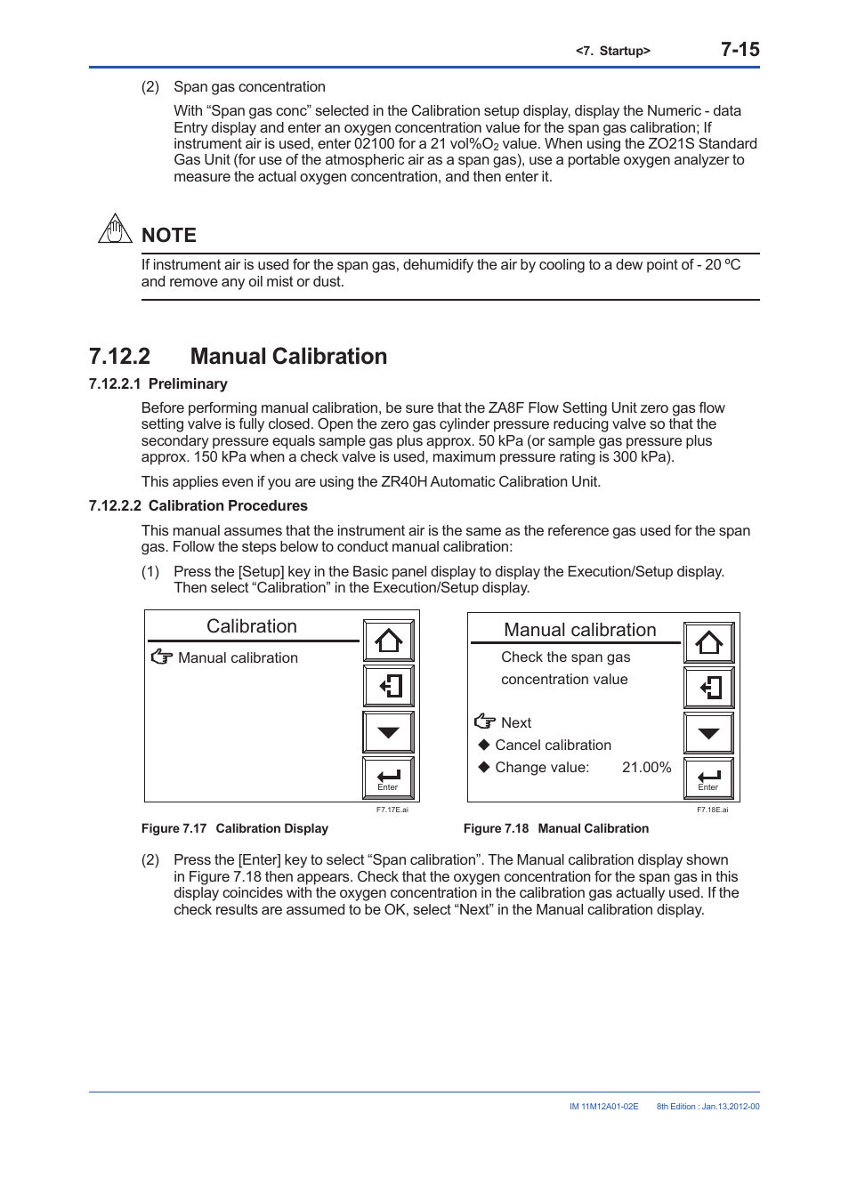 2 manual calibration, 2 manual calibration -15, Calibration | Manual calibration | Yokogawa Integral Oxygen Analyzer ZR202 User Manual | Page 103 / 190