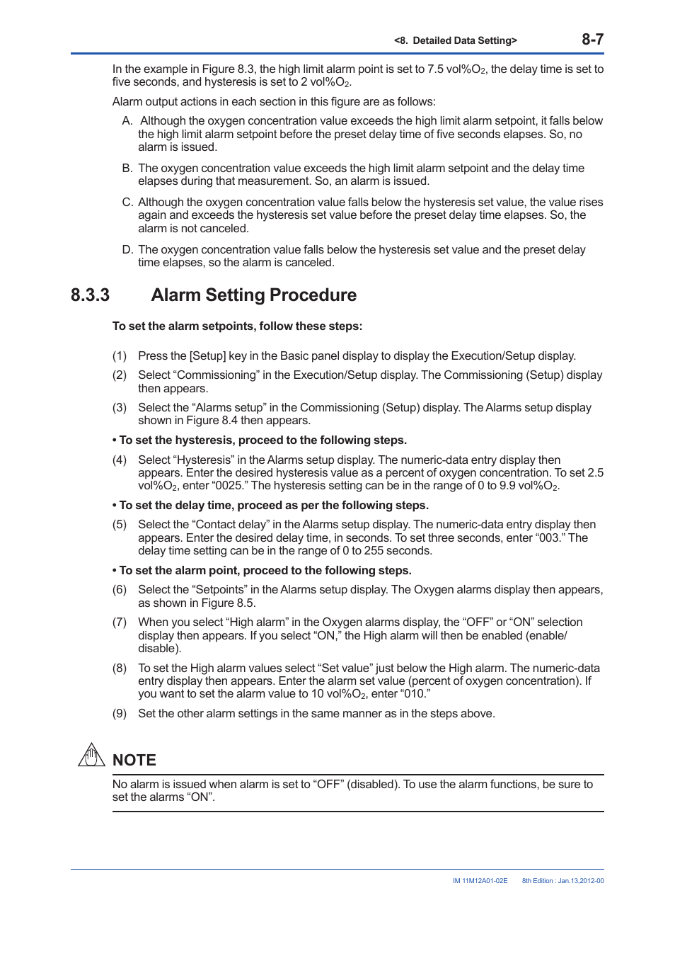 3 alarm setting procedure, Alarm setting procedure -7 | Yokogawa Integral Oxygen Analyzer ZR202 User Manual | Page 113 / 190