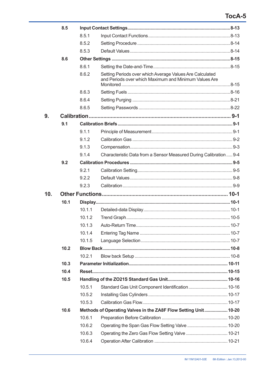 Toca-5 | Yokogawa Integral Oxygen Analyzer ZR202 User Manual | Page 13 / 190