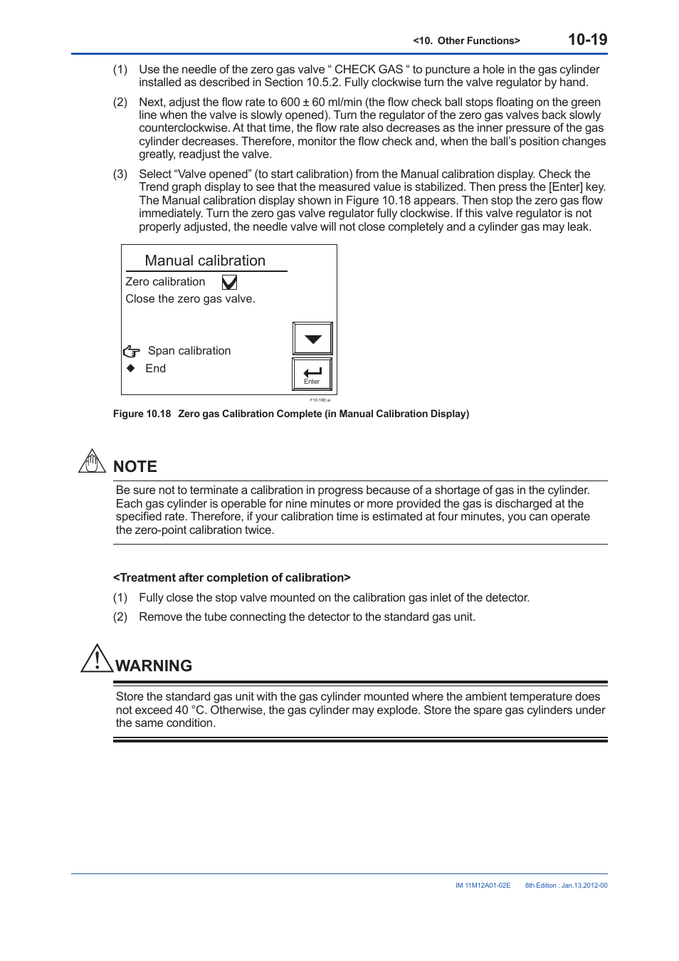 Warning, Manual calibration | Yokogawa Integral Oxygen Analyzer ZR202 User Manual | Page 157 / 190