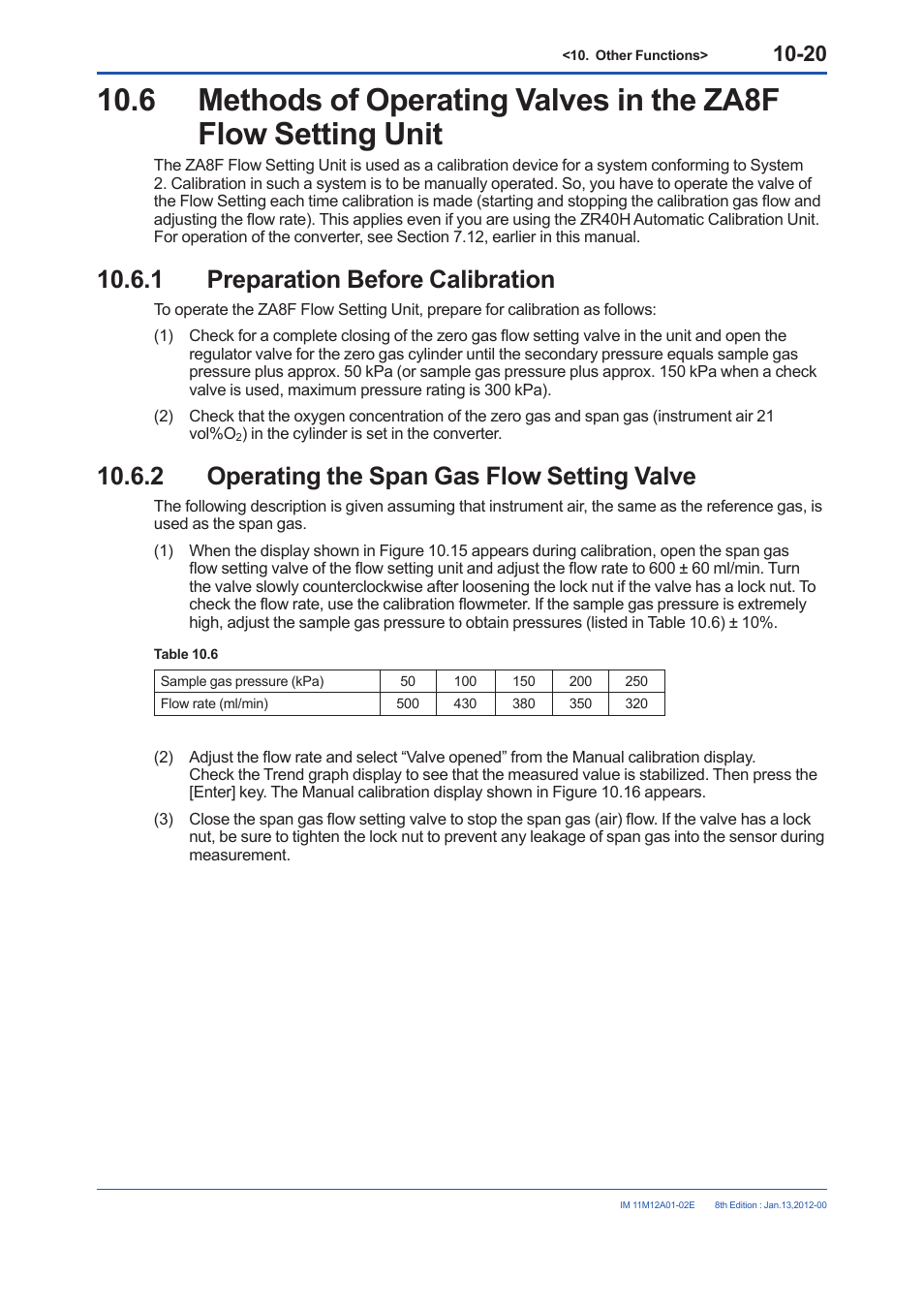 1 preparation before calibration, 2 operating the span gas flow setting valve | Yokogawa Integral Oxygen Analyzer ZR202 User Manual | Page 158 / 190