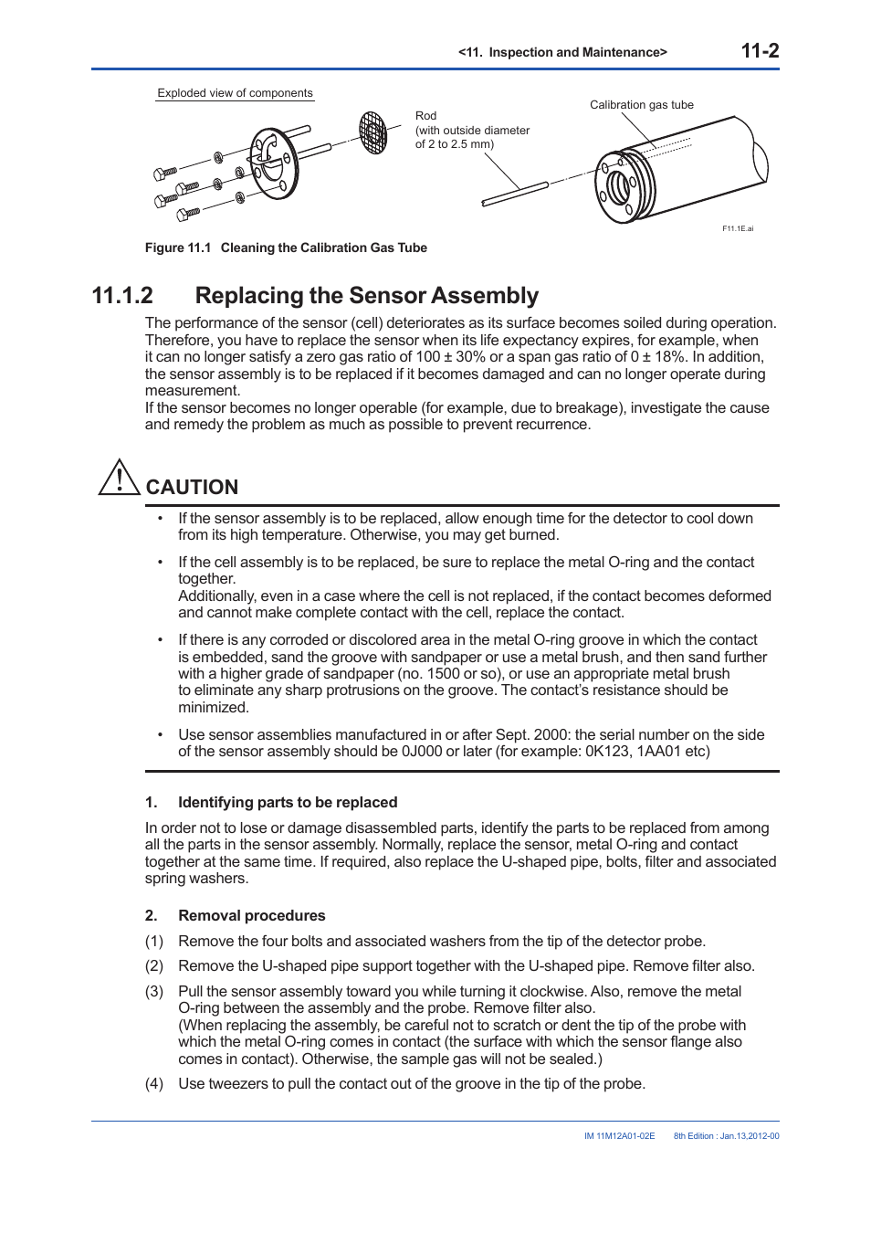 2 replacing the sensor assembly, Replacing the sensor assembly -2, Caution | Yokogawa Integral Oxygen Analyzer ZR202 User Manual | Page 162 / 190