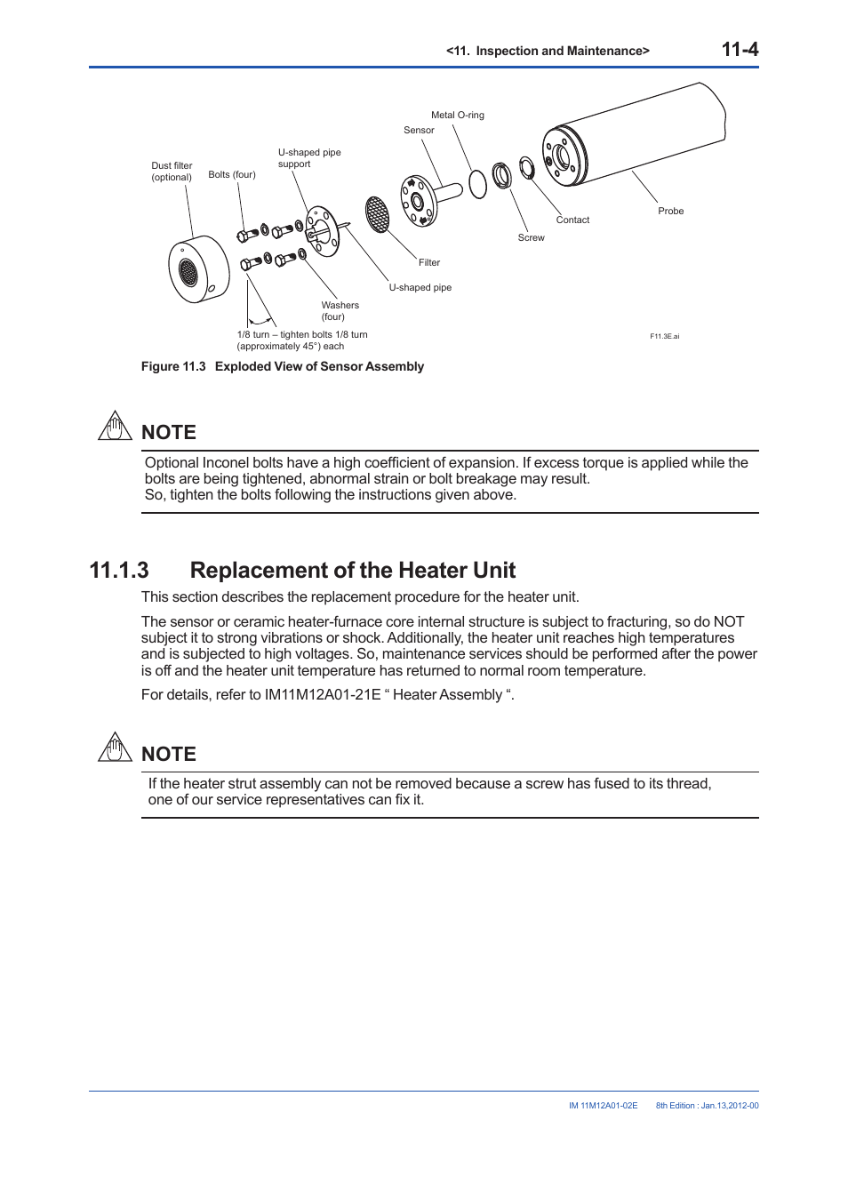 3 replacement of the heater unit, Replacement of the heater unit -4 | Yokogawa Integral Oxygen Analyzer ZR202 User Manual | Page 164 / 190