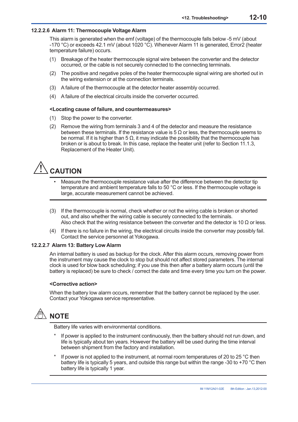 Caution | Yokogawa Integral Oxygen Analyzer ZR202 User Manual | Page 180 / 190