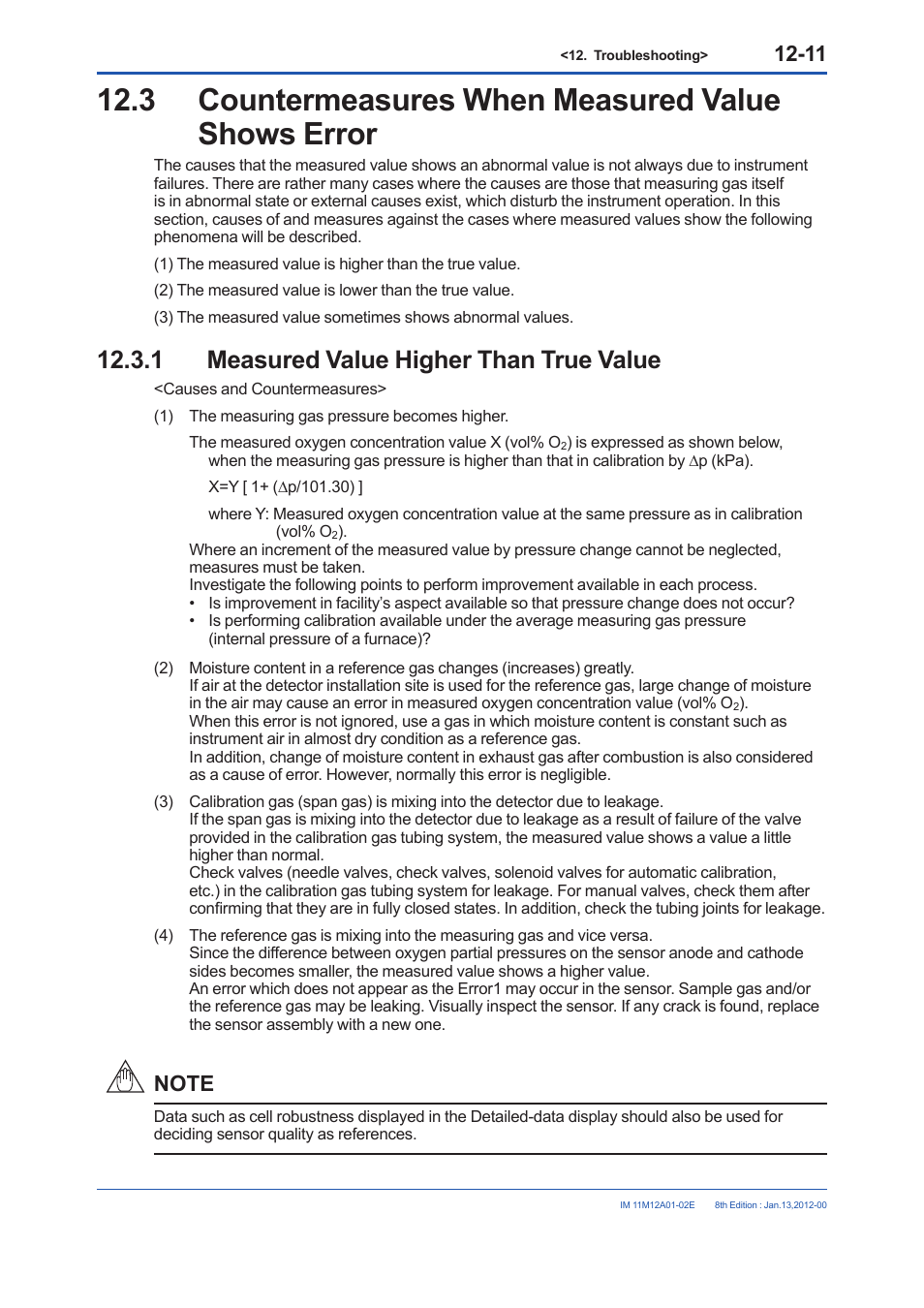 3 countermeasures when measured value shows error, 1 measured value higher than true value | Yokogawa Integral Oxygen Analyzer ZR202 User Manual | Page 181 / 190