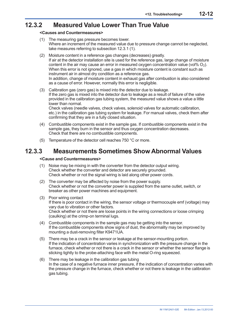 2 measured value lower than true value, 3 measurements sometimes show abnormal values | Yokogawa Integral Oxygen Analyzer ZR202 User Manual | Page 182 / 190