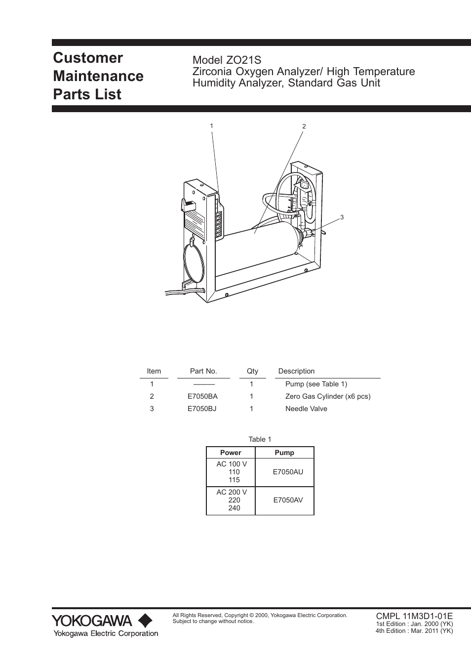 Customer maintenance parts list cmpl 11m03d01-01e, Customer maintenance parts list | Yokogawa Integral Oxygen Analyzer ZR202 User Manual | Page 188 / 190