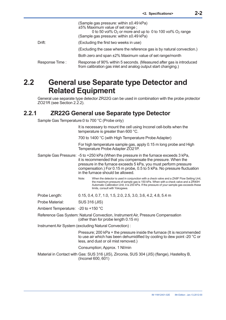 1 zr22g general use separate type detector, Zr22g general use separate type detector -2 | Yokogawa Integral Oxygen Analyzer ZR202 User Manual | Page 20 / 190