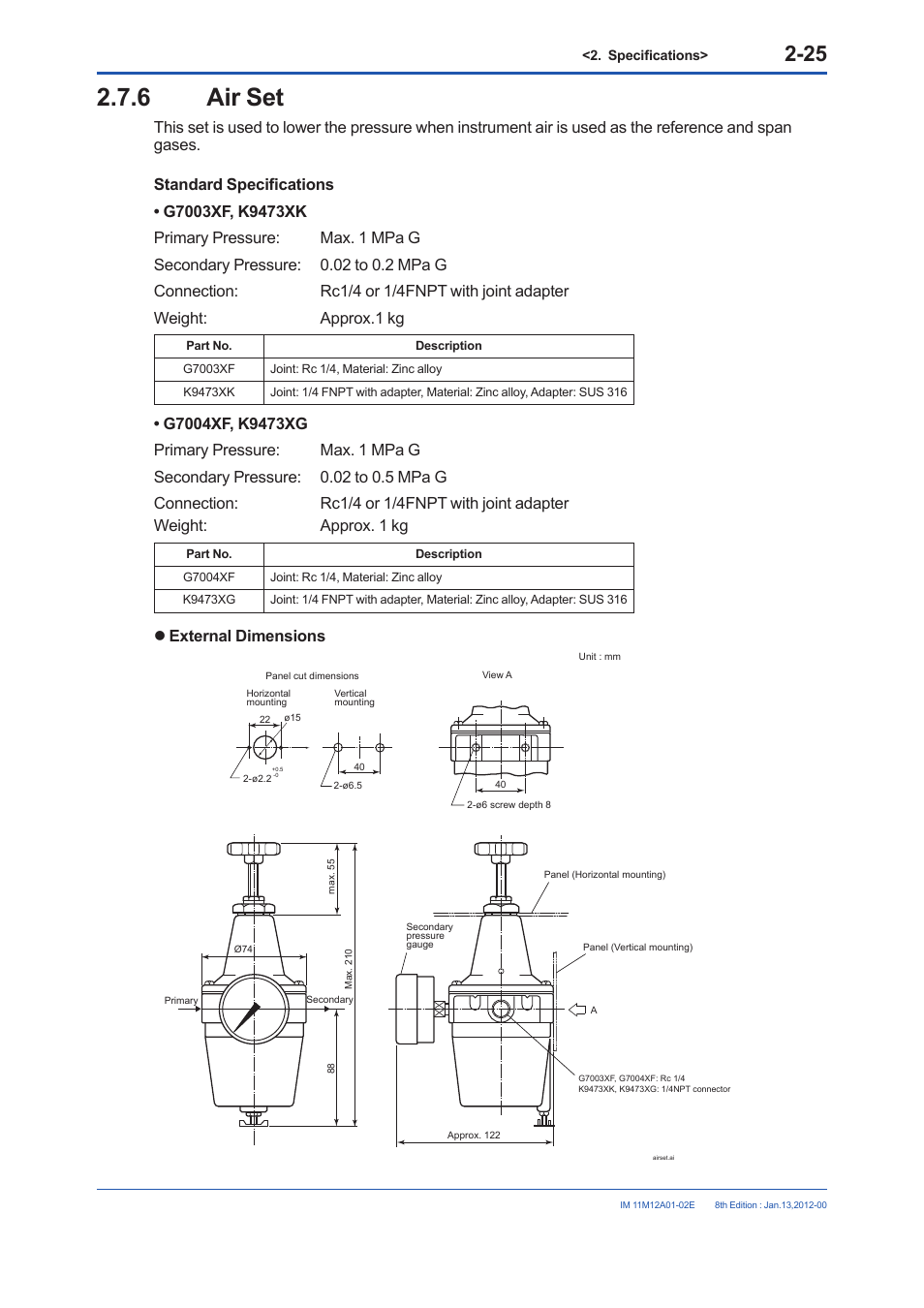 6 air set, Air set -25, Lexternal dimensions | Yokogawa Integral Oxygen Analyzer ZR202 User Manual | Page 43 / 190