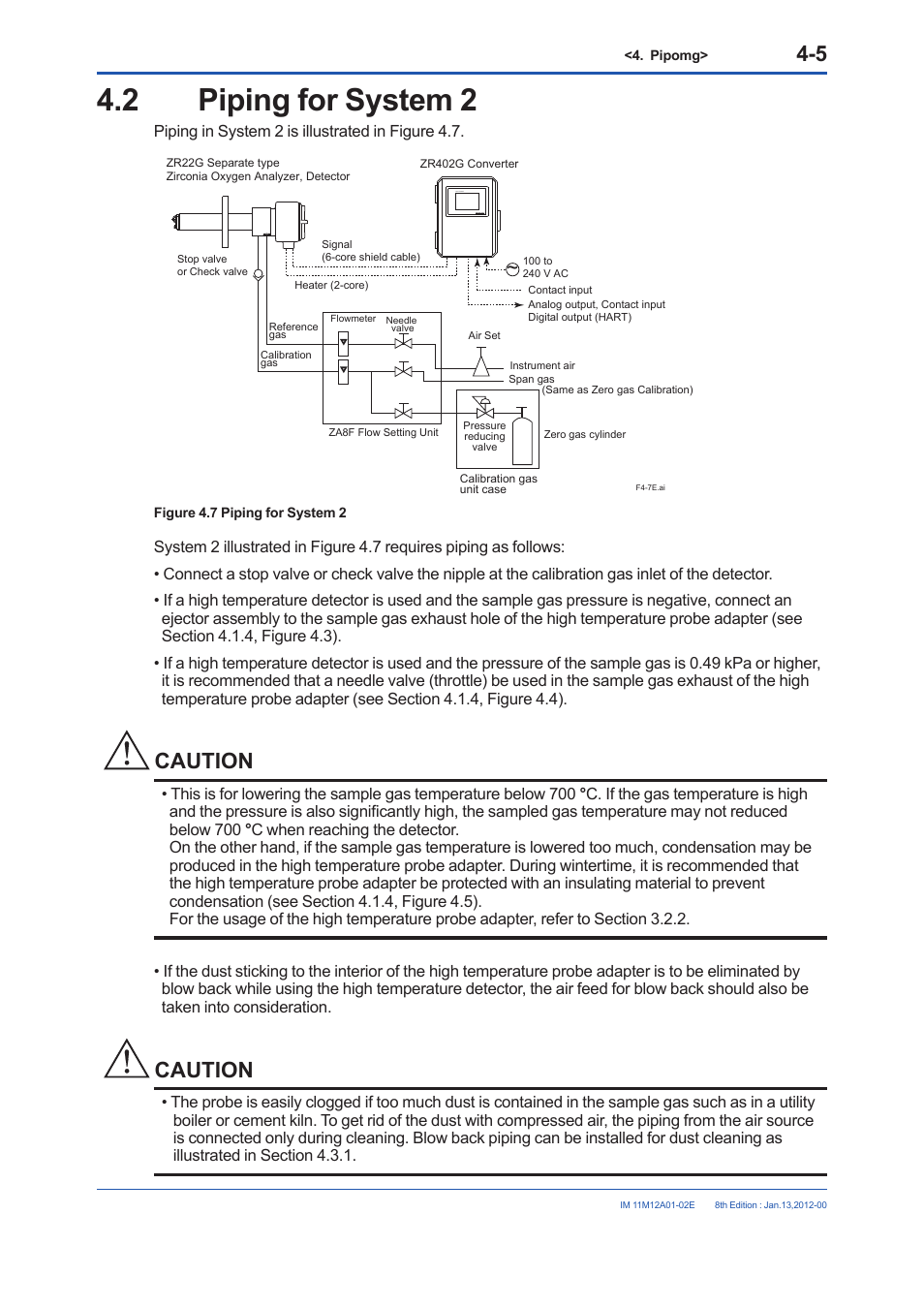 2 piping for system 2, Piping for system 2 -5, Caution | Yokogawa Integral Oxygen Analyzer ZR202 User Manual | Page 65 / 190