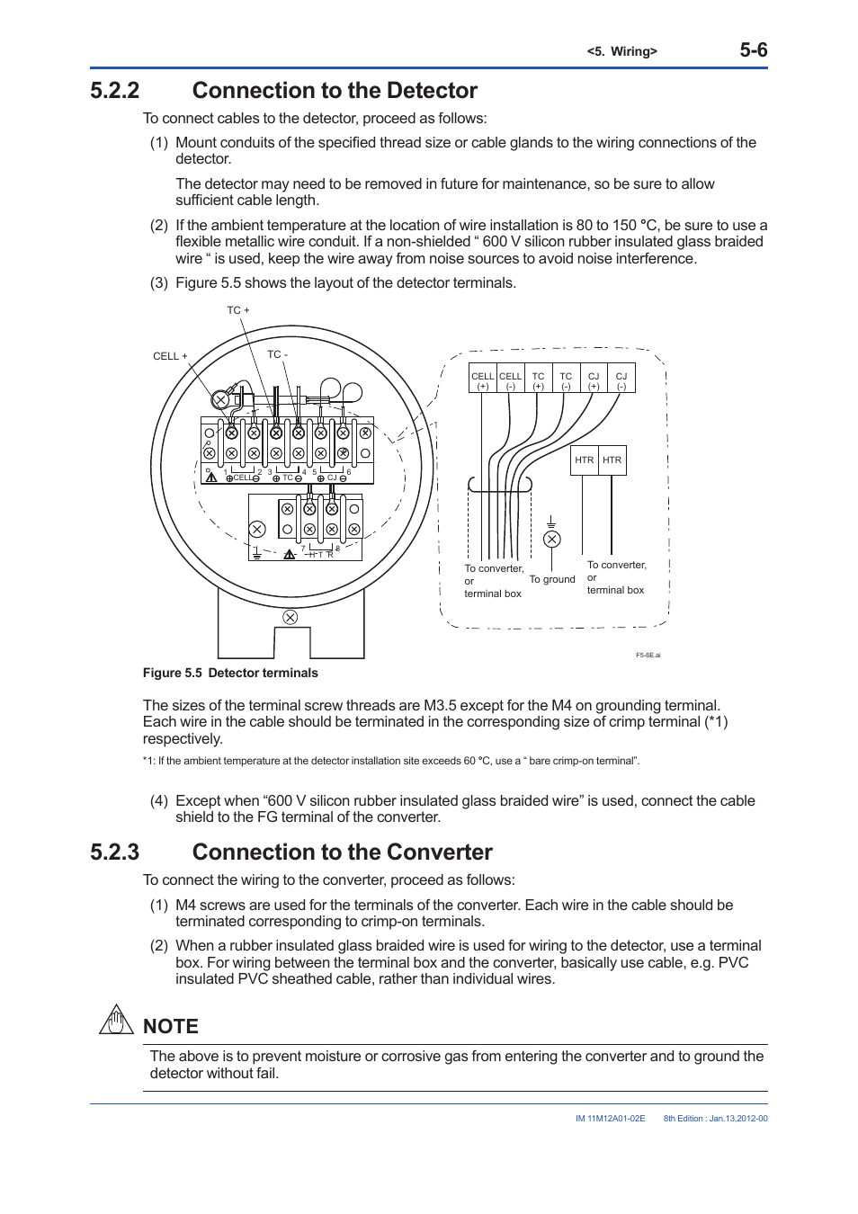 2 connection to the detector, 3 connection to the converter, Connection to the detector -6 | Connection to the converter -6 | Yokogawa Integral Oxygen Analyzer ZR202 User Manual | Page 78 / 190