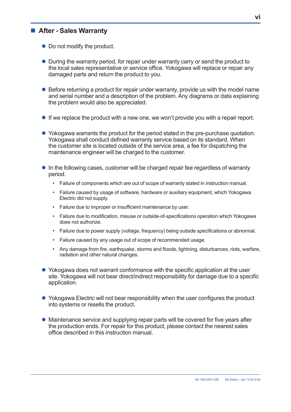 Nafter - sales warranty | Yokogawa Integral Oxygen Analyzer ZR202 User Manual | Page 8 / 190