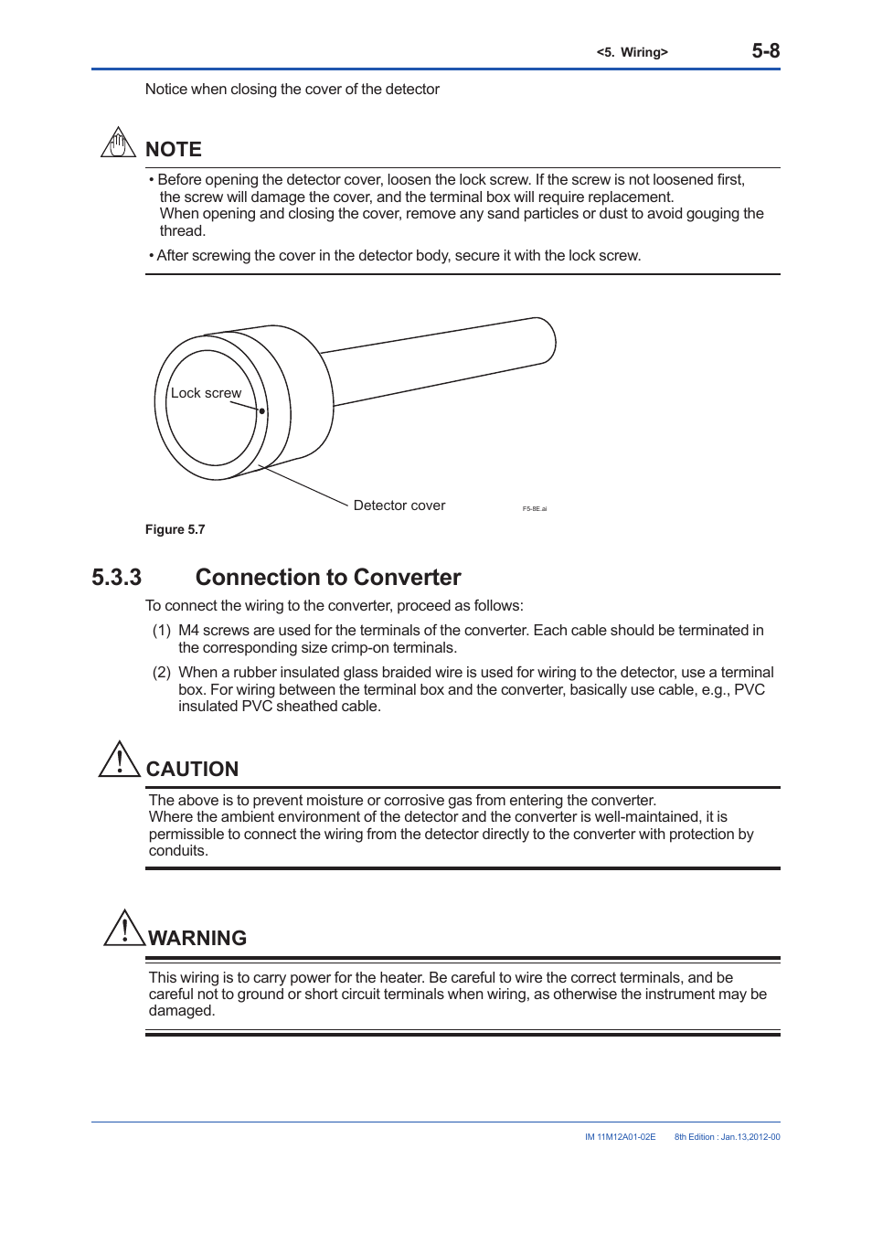 3 connection to converter, Connection to converter -8, Caution | Warning | Yokogawa Integral Oxygen Analyzer ZR202 User Manual | Page 80 / 190